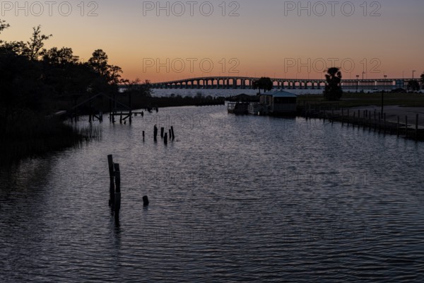 Bay St. Louis Bridge passes behind an inlet at Henderson Point in Pass Christian, Mississippi, USA