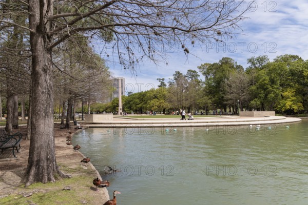 Molly Ann Smith Plaza next to McGovern Lake at Hermann Park in downtown Houston, Texas