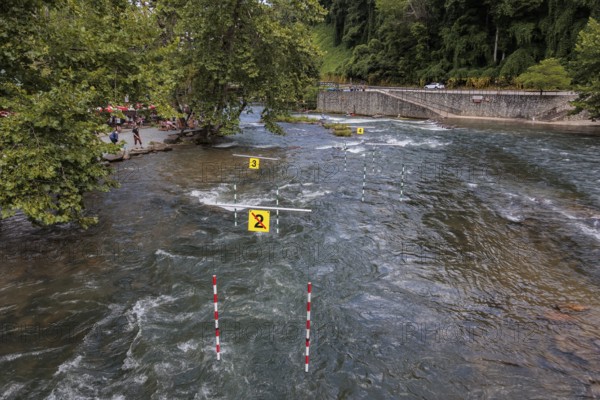 Olympic kayak practice slalom runs at the Nantahala Outdoor Center near Bryson City, North Carolina