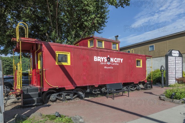 Train caboose display in downtown Bryson City, North Carolina