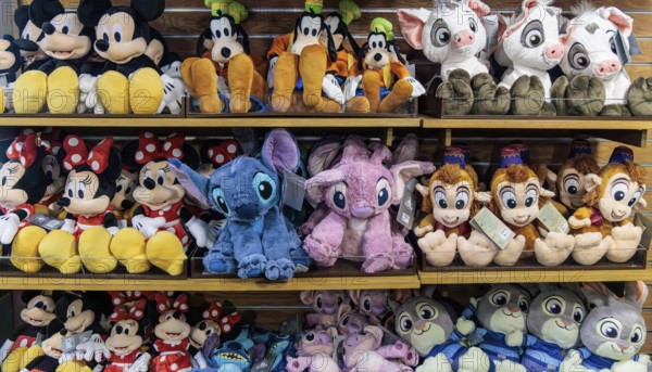 Stuffed character toys for sale at Walt Disney World Fort Wilderness campgrouund store in Orlando, Florida