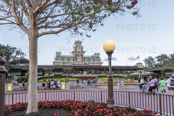 Walt Disney World Railroad station just inside the entrance to the Magic Kingdom at Walt Disney World in Orlando, Florida, USA