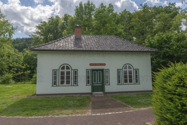 First brine bathhouse from 1818 for miners' employees, 1000 years of salt extraction in Bad Sooden, Allendorf, Bad Sooden district, town history, graduation house, white gold, brine, historical wealth, Werra-Meissner district, Hesse, Germany