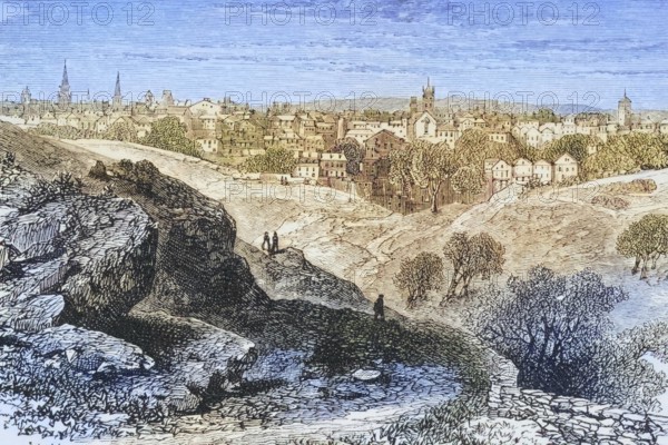 General view of Salem, Massachusetts in the 1870s, America, digital reproduction from American Pictures, drawn with pen and pencil, coloured, by Samuel Manning, published circa 1880, Historical