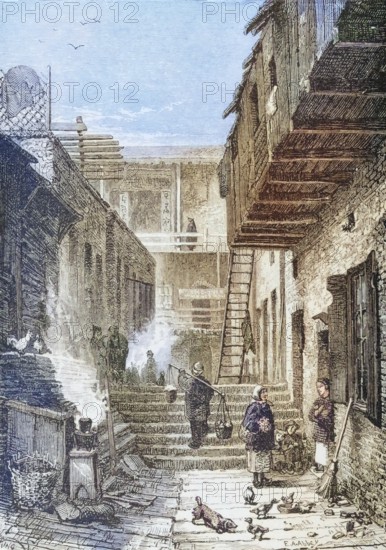 View of Chinatown in San Francisco, California, c. 1870, America, digital reproduction from American Pictures, drawn with pen and pencil, coloured, by Samuel Manning, published c. 1880, Historical