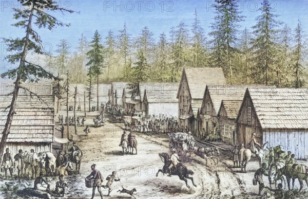 Street scene in Cisco Station, California, c. 1870, America, digital reproduction from American Pictures, drawn with pen and pencil, coloured, by Samuel Manning, published c. 1880, Historical