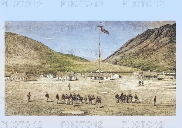 Fort Douglas Camp and Red Buttes Ravine near Salt Lake City, Utah, circa 1870, America, digital reproduction from American Pictures, drawn in pen and pencil, coloured, by Samuel Manning, published circa 1880, Historical