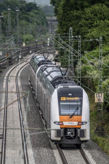 RE1, RRX, Rhein-Ruhr-Express, Regional Express, by National Express, train on the line between Bochum and Dortmund, at Dortmund-Marten, multi-track line for local and long-distance transport, Dortmund, North Rhine-Westphalia, Germany