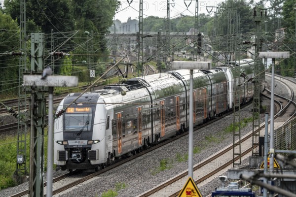 RE11, RRX, Rhein-Ruhr-Express, Regional Express, by National Express, train on the line between Bochum and Dortmund, at Dortmund-Marten, multi-track line for local and long-distance transport, Dortmund, North Rhine-Westphalia, Germany