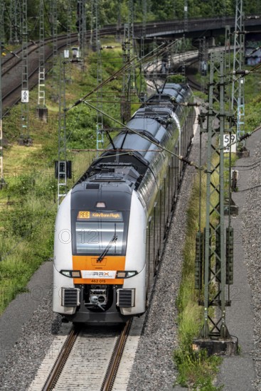 RE6, RRX, Rhein-Ruhr-Express, Regional Express, by National Express, train on the line between Bochum and Dortmund, at Dortmund-Marten, multi-track line for local and long-distance transport, Dortmund, North Rhine-Westphalia, Germany