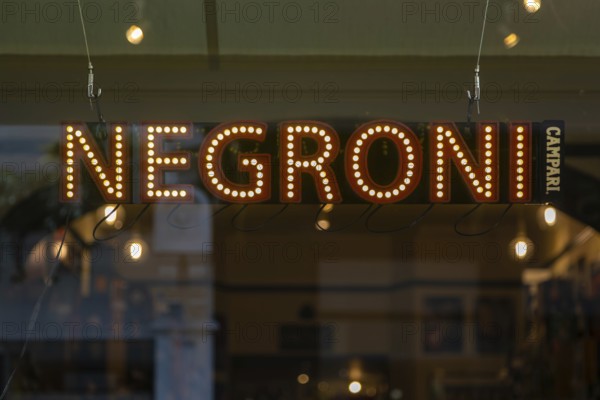LED sign for Negroni, city of Bath, north east Somerset, England, UK