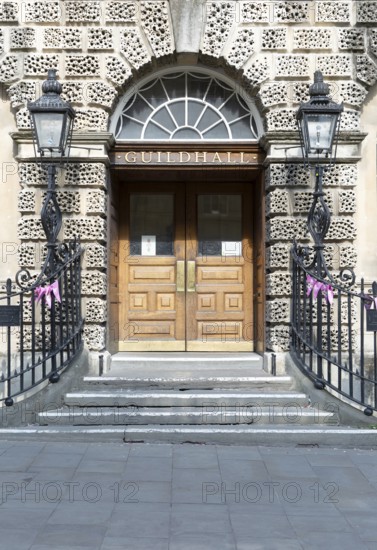 Main entrance doorway of the Guildhall, city of Bath, north east Somerset, England, UK
