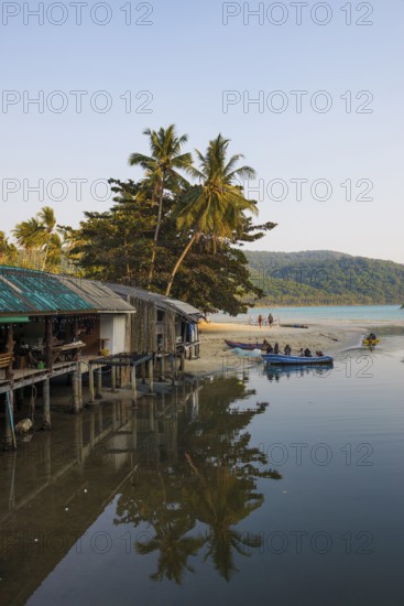 Sandy beach beach with coconut palms, Ao Phrao Beach, sunset, Koh Kood, Koh Kut, Gulf of Thailand, Thailand