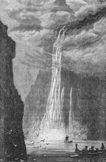 The Seven Sisters Waterfalls, Geirangerfjord, around 1870, Norway, digital reproduction of a historical original
