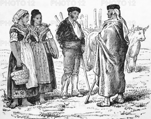 Peasants in traditional dress, Andalusia, around 1870, Spain, digital reproduction of a historical model