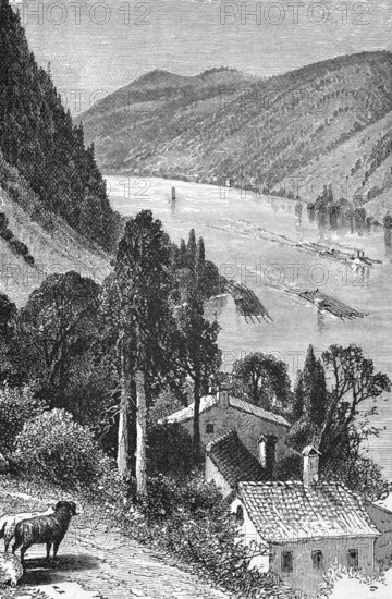 The upper Danube, between Passau and Linz, around 1870, Germany, digital reproduction of a historical model