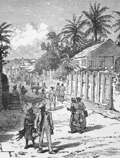 Street scene, Jamaica, around 1870, West Indies, digital reproduction of a historical model
