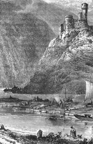 Castle on the Rhine, near Bingen, around 1870, Germany, digital reproduction of a historical model