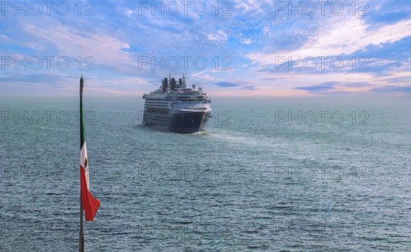 Cruise ship arriving at Puerto Vallarta vacation, Mexico. Scenic ocean and beach views