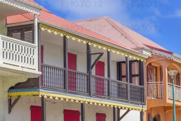 Caribbean cruise vacation. Colonial scenic colorful streets of Marigot in Saint Martin