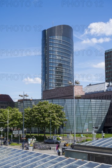 Station forecourt, City and State Library, High-rise building, Dortmund, Ruhr area, Westphalia, North Rhine-Westphalia, Germany