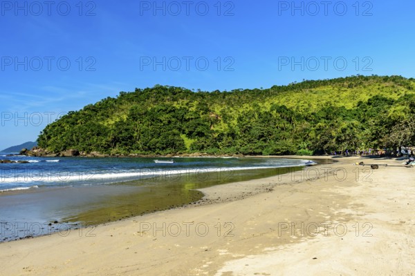 The sea of ??the paradisiacal Bonete beach on the island of Ilhabela on the coast of Sao Paulo, Ilhabela, Sao Paulo, Brazil