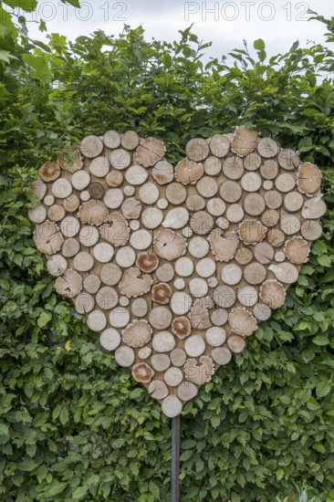 Wooden heart made from wooden boards, Münsterland, North Rhine-Westphalia, Germany