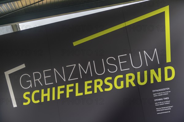 Schifflersgrund border museum memorial on the former border between the FRG and the GDR, entrance with inscription, Bad Sooden-Allendorf, Hesse, Asbach-Sickenberg Thuringia, Germany