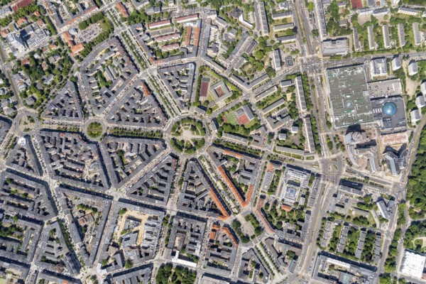 Szczecin, Centrum, roundabout, Plac Grunwaldzki, Pomerania, centre, Szczecin, Pomeranian Voivodeship, voivodeship, West Pomerania, Poland aerial view, traffic, road, star