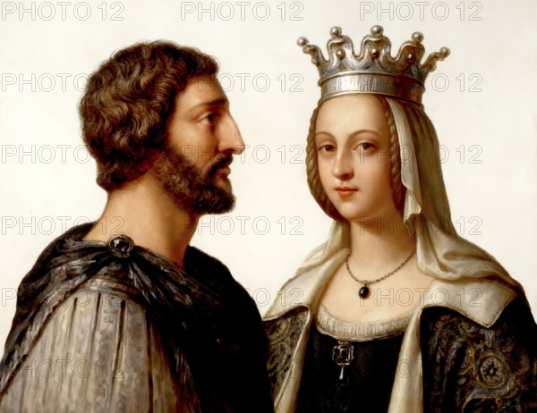 Charlemagne, Charles the Great or Carolus Magnus, 747-814, King of the Franks and Emperor of the Romans, and his wife Hildegarde de Vintzgau or Hildegard, 758-783