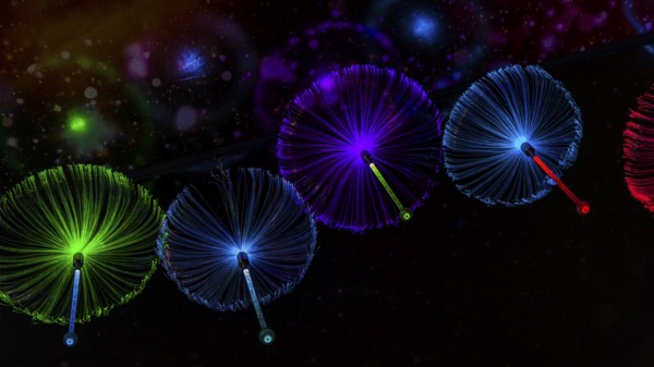 Green, blue and red glass thread lights, Wat Phra That Sorn Kaew Buddhist temple complex, Phetchabun province, Thailand