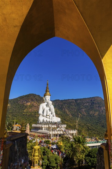 Round arch pavilion, the five-headed Buddha statue at the back, Wat Phra That Sorn Kaew Buddhist temple complex, Phetchabun province, Thailand