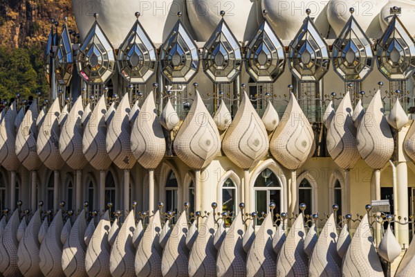 Richly decorated pedestal structure of the five-headed Buddha statue, Wat Phra That Sorn Kaew Buddhist temple complex, Phetchabun province, Thailand