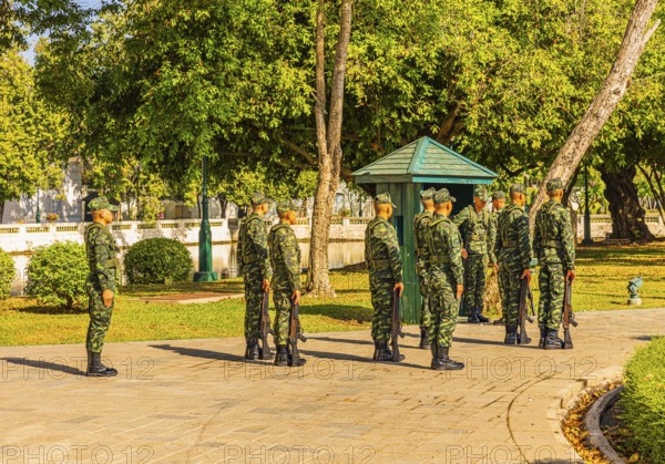 Soldiers changing the guard, Thai King's Summer Palace, Bang Pa-In, near Ayutthaya, Thailand