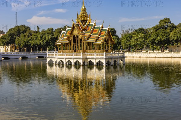 Open gilded pavilion, Buddhist temple complex, Thai King's Summer Palace, Bang Pa-In, near Ayutthaya, Thailand