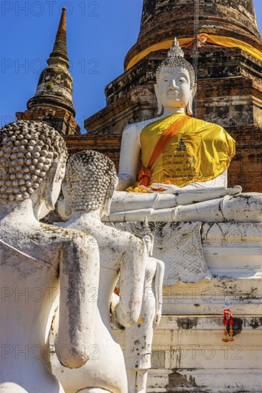 Stone Buddha statues, historic Buddhist temple complex, Ayutthaya, Thailand