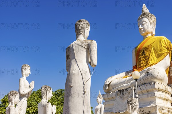Stone Buddha statues, historic Buddhist temple complex, Ayutthaya, Thailand