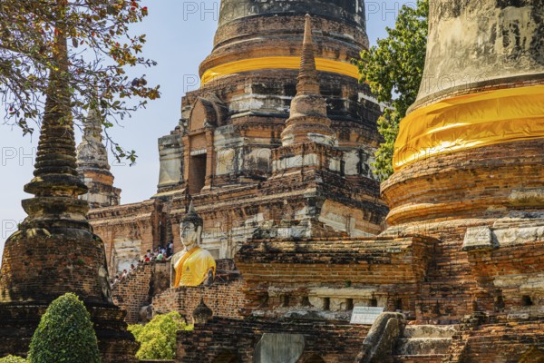 High temple tower, Prang, historic Buddhist temple complex, Ayutthaya, Thailand