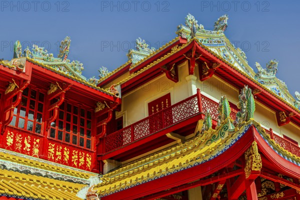 Roof structure with red beams, Wehat-Chamrun Residence, Thai King's Summer Palace, Bang Pa-In, near Ayutthaya, Thailand