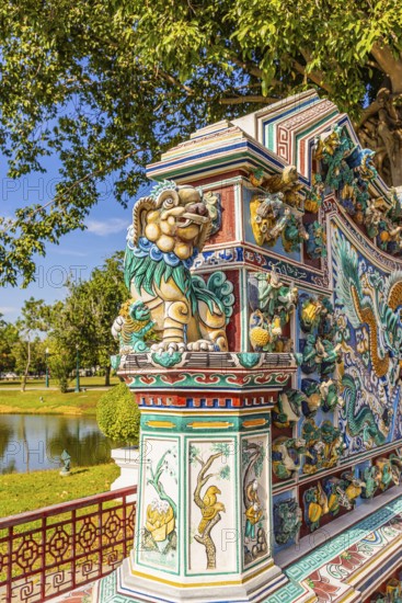 Monument with Chinese motifs, Thai King's Summer Palace, Bang Pa-In, near Ayutthaya, Thailand