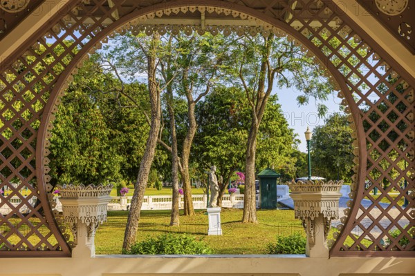 Garden pavilion, view of the royal park, Thai King's Summer Palace, Bang Pa-In, near Ayutthaya, Thailand