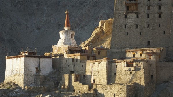 Leh Palace in the last rays of sunshine, Leh, trekking in Ladakh, Himalayas, India