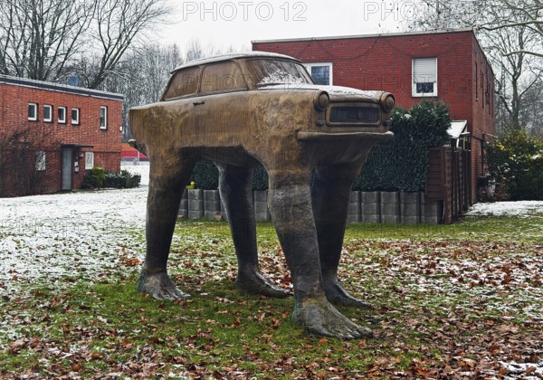Trabant sculpture by David Cerny' at the Heilig-Geist-Kirche, Kunstraum Heilig Geist, Essen, Ruhr region, North Rhine-Westphalia, Germany