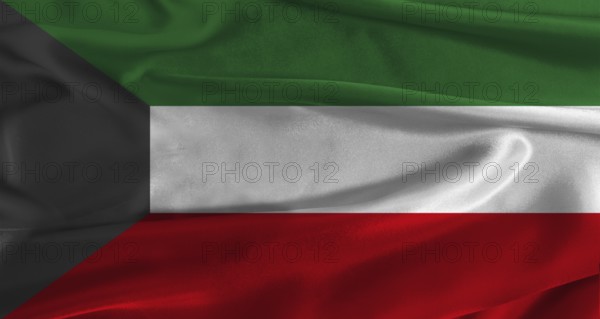 Flag of Kuwait with fabric textured background. Close up of National flag of Kuwait with realistic texture