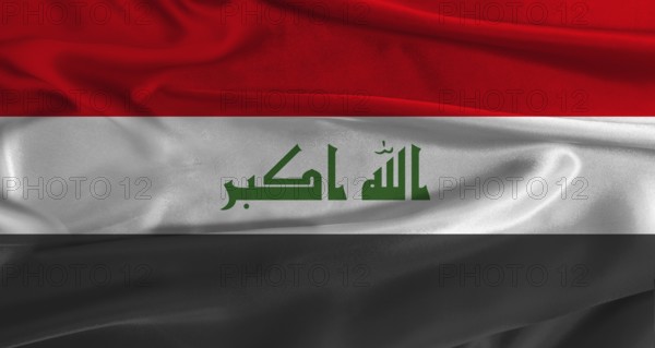 Flag of Irak with fabric textured background. Close up of National flag of Irak with realistic texture