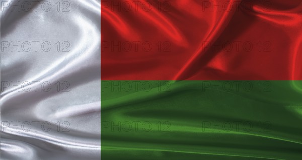 National flag of Madagascar with cloth texture. Madagascar flag with realistic texture background