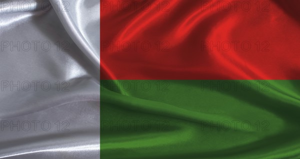 Madagascar flag with cloth textured background. National flag of Madagascar with realistic texture