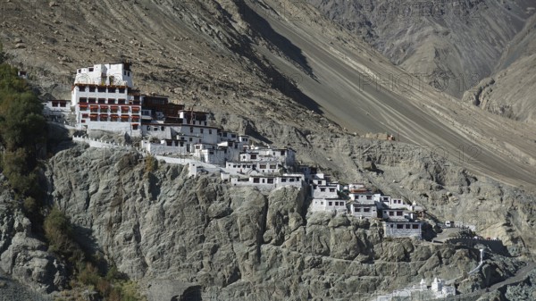 Diskit monastery (Diskit Gompa) sits enthroned imposingly on a steep rock high above the Nubra Valley, trekking in Ladakh, Himalayas, India