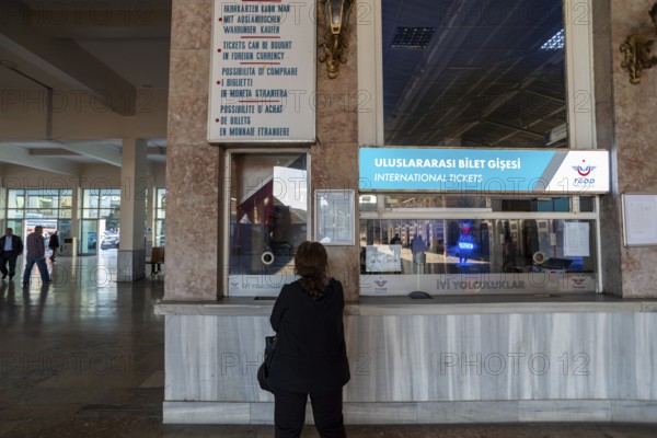 Istanbul, Turkey 10th November 2022 Turkish railways international ticket sales counter at Sirkeci train station, Istanbul, Turkey