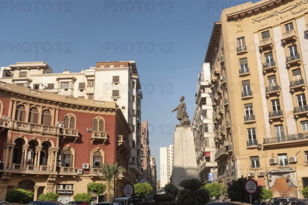 Cairo, Egypt. July 1st 2024 Mustafa Kamel Square and the European style architecture of Kasr el Nil Street and Downtown Cairo, Egypt